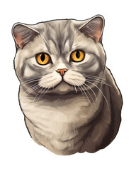 Scottish Fold Cat Close Up Portrait Headshot Illustration