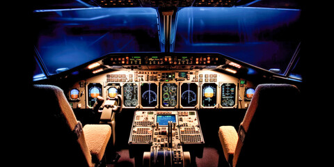 Interior of Concorde airplane as representation of generic supersonic plane, symbol of the future of the passenger aviation - Generative AI - obrazy, fototapety, plakaty