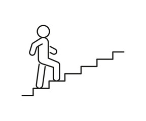 Stairs up person, line icon. Stairway, steps direction sign. Moving upstairs. Editable stroke. Vector