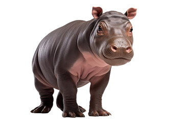 A baby hippopotamus isolated on a transparent background.