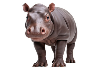 A baby hippopotamus isolated on a transparent background. - obrazy, fototapety, plakaty