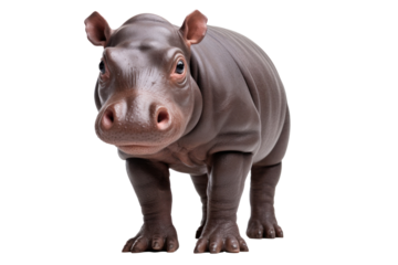 A baby hippopotamus isolated on a transparent background.
