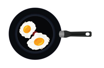 Two fried eggs in frying pan. vector