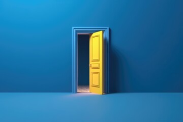 Yellow door in blue room