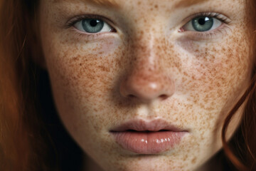 Close up of freckles on a ginger girl