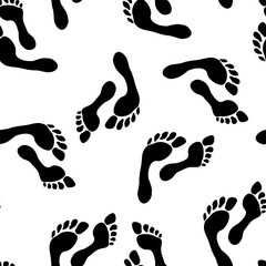 Human Barefoot Foot seamless pattern. Imprint silhouette on white background.