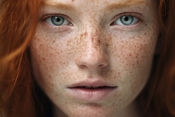 Close up of freckles on a ginger girl