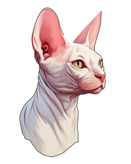 Illustration of a Sphynx Cat with Green Eyes and Pink Ears