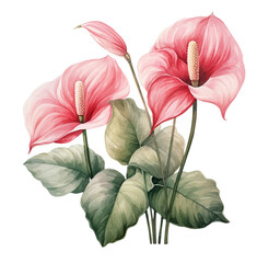 Watercolor pink lily flower. Generative AI, png image.