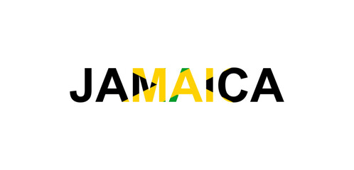 Letters Jamaica in the style of the country flag. Jamaica word in national flag style.