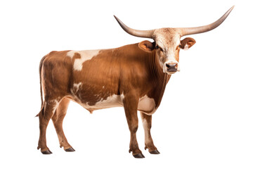 A Texas Longhorn cow isolated on a transparent background.