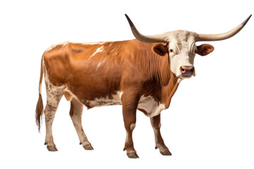 A Texas Longhorn cow isolated on a transparent background. - obrazy, fototapety, plakaty