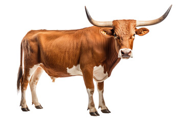 Naklejka premium A Texas Longhorn cow isolated on a transparent background.
