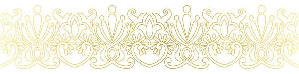 abstract floral border seamless golden paper border woodcarving decorative pattern - obrazy, fototapety, plakaty