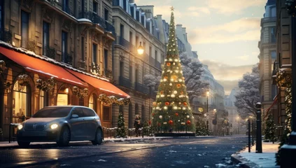 Store enrouleur tamisant Paris christmas trees in the old quarter of paris