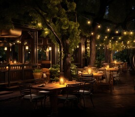 Fototapeta na wymiar an outdoor restaurant with tables and a patio area