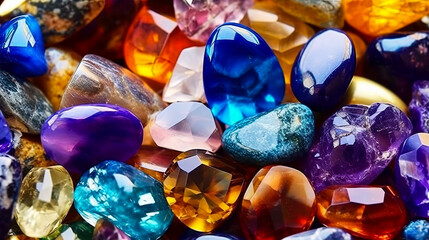 Natural precious and semi-precious stones of different colors.