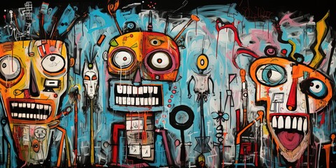 painting style illustration of punk zombie abstract face graffiti style, modern contemporary artwork, Generative Ai