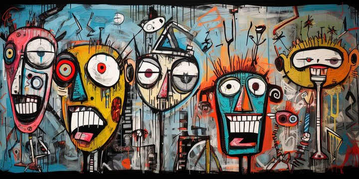 Fototapeta painting style illustration of punk zombie abstract face graffiti style, modern contemporary artwork, Generative Ai