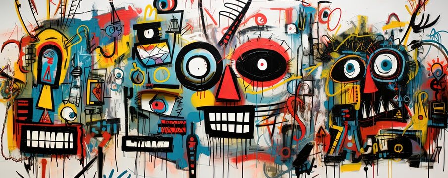 painting style illustration of punk zombie abstract face graffiti style, modern contemporary artwork, Generative Ai