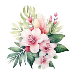 Watercolor lily pink flowers. Generative AI, png