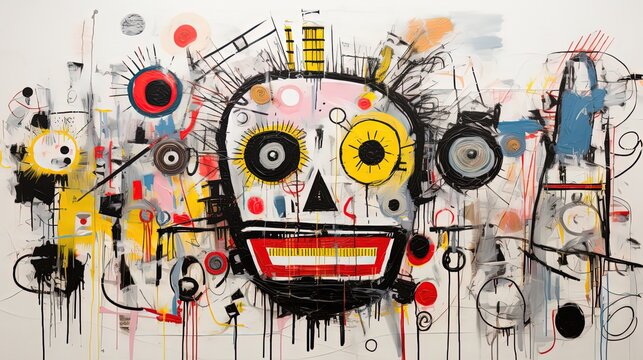 painting style illustration of punk zombie abstract face graffiti style, modern contemporary artwork, Generative Ai