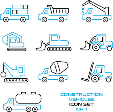 Baustellenfahrzeuge, Industrie, Baustelle - Icon, Symbol, Set