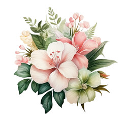 Watercolor lily pink flowers. Generative AI, png