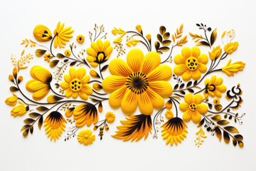 Slovak folk embroidery design in yellow