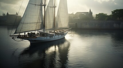 Obraz premium Sailboat on the water. Great for stories of maritime adventure, the ocean, sailing, cruising, leisure, luxury and more. 