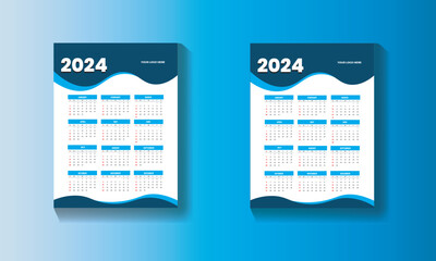 2024 one page wall calendar design template