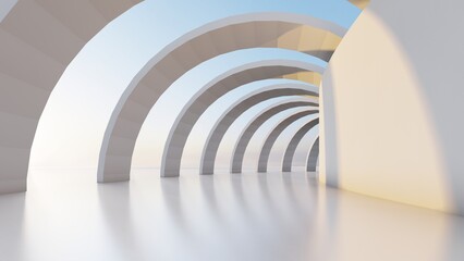 Abstract white architecture background arched interior 3d render