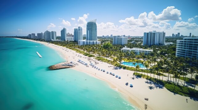 Aerial scenery view of South Beach Tropical and Paradise coast
