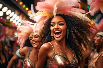 Papier Peint photo Carnaval Young women dancing and enjoying the Carnival in Brazil