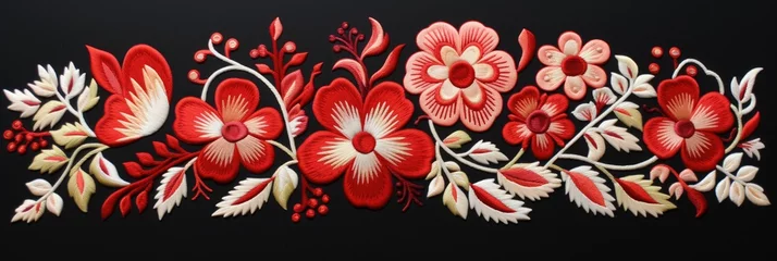 Fototapete Boho-Stil Red hungarian folk embroidery design