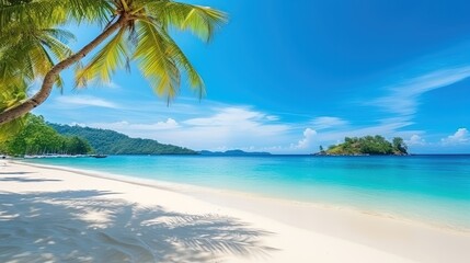 Fototapeta na wymiar Tropical landscape with beautiful palm trees, White sand beach on island panorama