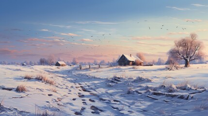 Winter rural landscape scene