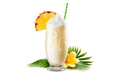 Pina Colada with pineapple, coconut and creamy white top isolated on white