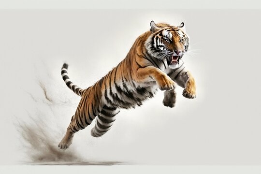 Tiger in jump on white background