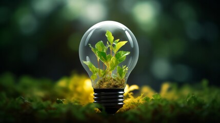 Eco friendly lightbulb from fresh leaves top vie, concept of Renewable Energy and Sustainable Living