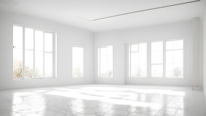 Rendering of white empty room. Interior home design. Clean, bright empty room. Generative AI.