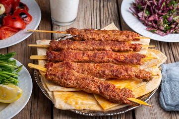 Traditional delicious Turkish foods; Adana kebab