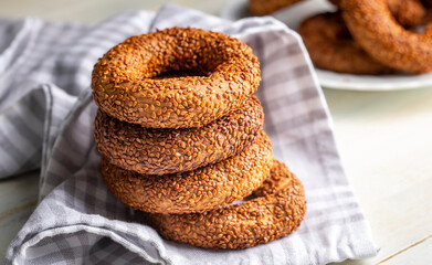 Turkish Bagel with sesame seeds. Turkish name; Kandil simidi
