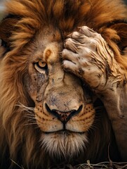 Fototapeta premium Hilarious Lion Facepalm