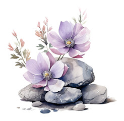 Watercolor flower cute composition. Generative AI, png image.