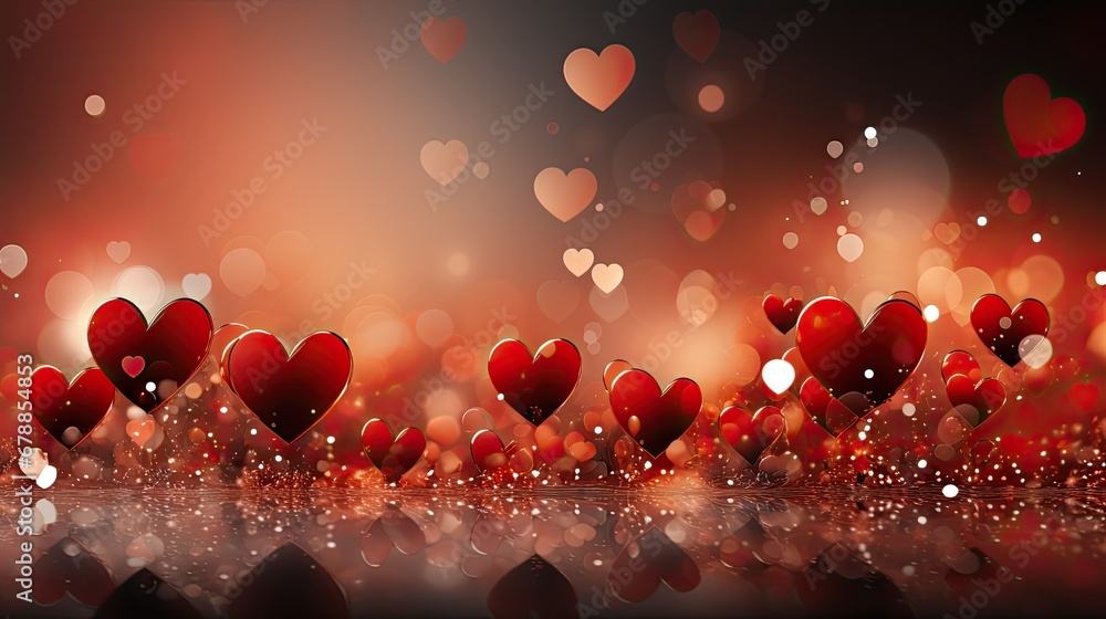 Poster red hearts bokeh panoramic background