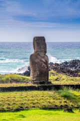 moais in Tahai at sunset, Rapa Nui, Easter Island