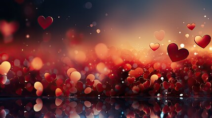 Red hearts bokeh festive  background 