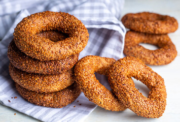 Turkish Bagel with sesame seeds. Turkish name; Kandil simidi