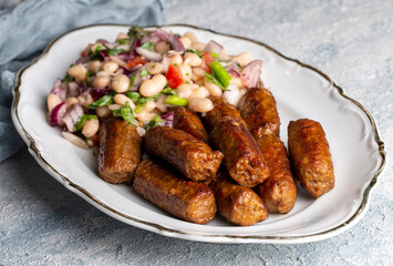 Turkish Tekirdag or inegol Kofte with Piyaz Salad